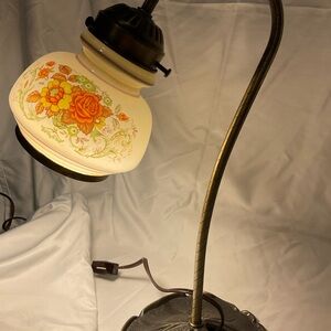 Floral Glass Table Lamp with Bronze Stand